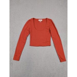 Babaton Shirt Womens XS Rust Orange Long Sleeve Scoop Neck Cropped Stretch Top‎